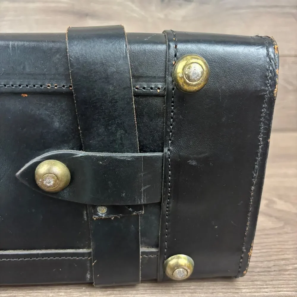 Cathey Enterprises Inc. Vintage Black Leather Briefcase Locking Flap Cowhide Bag